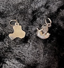 2 Vintage (’90s) Cat Themed Silver Charms -Pendants – for Bracelet ~ Never Worn
