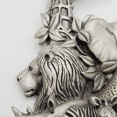 Fable Safari Africa Animal 3D Sculpted Pewter Silver Tone Collage Vtg Brooch Pin