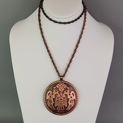 Vintage Copper Bell Kachina Pendant Necklace 29″ Large Round 2 5/8″