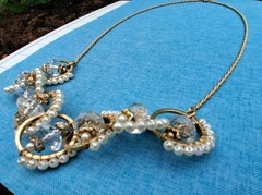 J Crew Pearl Crystal Hoop Link Draped Statement Matinee Necklace 24″ Long