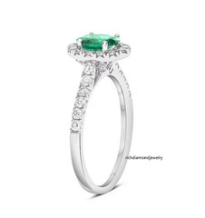 Simulated Green 0.68CT Emerald & White Moissanites 10K White Gold Halo Ring FN
