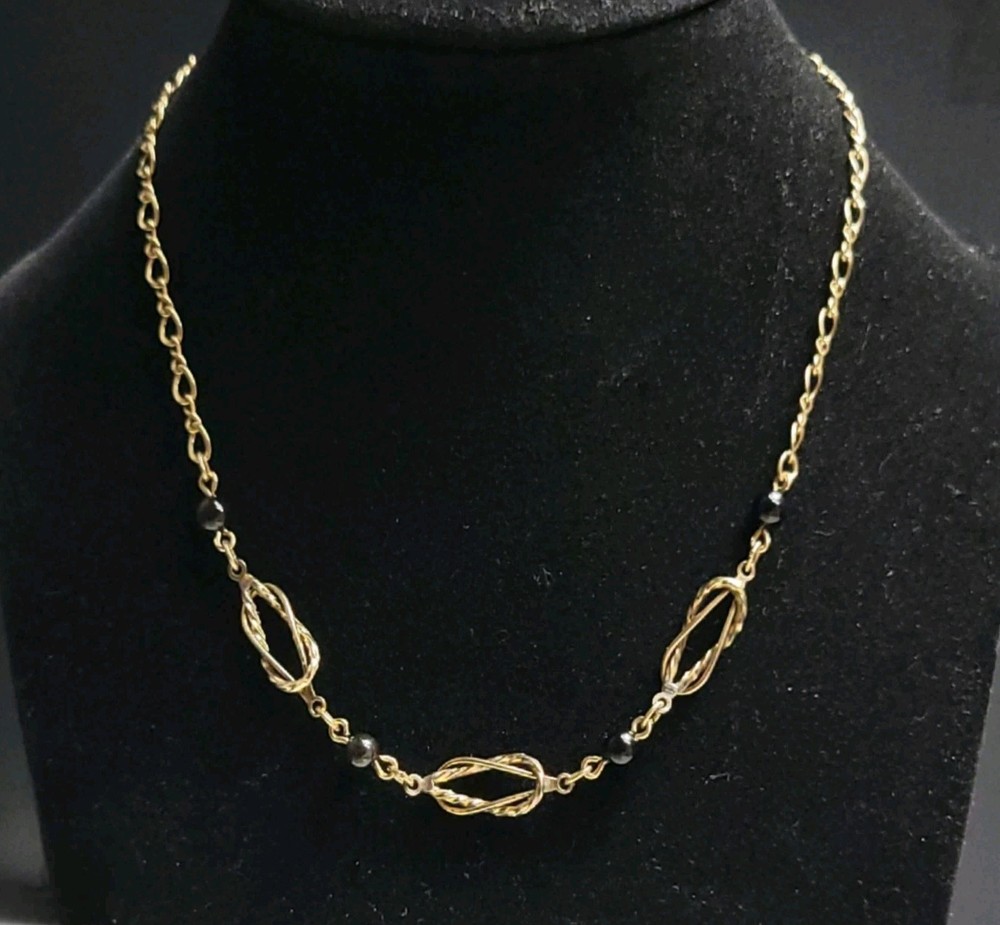 Wells Four Bead Gold Necklace 15″ 14K GF Mid Century Choker or Childs Adj J Hook