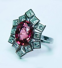 Vintage Tourmaline Square Diamond Cocktail Ring 18K White Gold Estate Giant