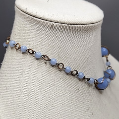 Vintage Glass Beaded Necklace Blue Gold Tone Choker 16″