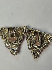 Vintage Figural Fucshia Pink Rhinestone Brooch Pin Signed EDLEE Clip On Earrings