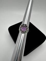 Vintage Ornate Purple Sapphire Sterling Silver Ring Signed TB Size 6.25
