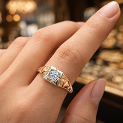 Antique Art Deco Engagement Ring Natural Diamond .25c 18k White & Rose Gold 5.5