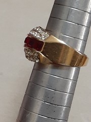 Vintage layered CZ white & red channel set unisex gold tone ring size 7