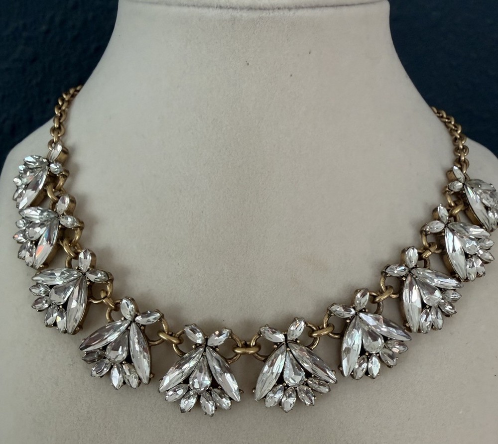 J Crew Rhinestone Collar Bib StatementNecklace Signed Glam Adjustable Length