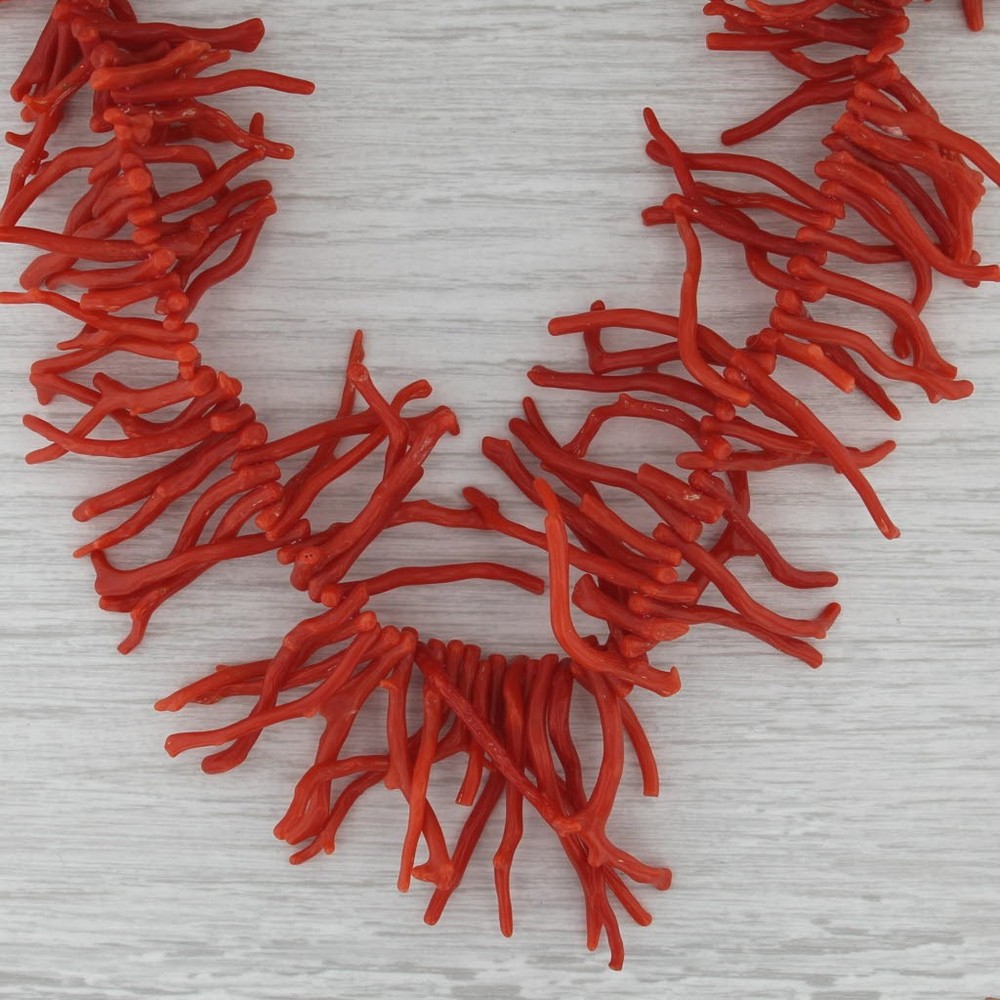 Vintage Coral Statement Necklace 835 Silver Coral Branch Fragment Beads 29″