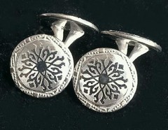 Vtg ’20s Belais 14K White Gold Front Cufflinks Art Deco SNOWFLAKE Look Two-Sided