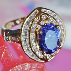 Gold over 925 silver sz 5 ring 4.89ct lab created tanzanite cubic zirconia 5.9g