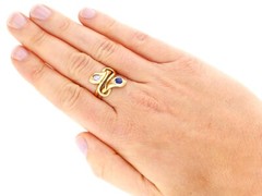0.29 Ct Sapphire and 0.24 Ct Diamond, 18k Yellow Gold Snake Ring – Antique