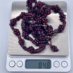 Vintage Almandine Garnet Beaded Necklace & Earrings Set 30” Long Cluster 424ct