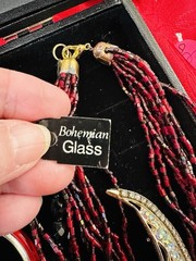 Vintage Estate Lot Of 13 Pieces Of Costume Jewelry Bohemian Glass