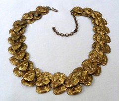 ANTIQUE VINTAGE 1930’s GERMANY LAYERED EMBOSSED LEAVES GOLD VERMEIL NECKLACE