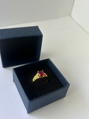 Vintage Red Cubic Zirconia Ring Gold Plated Womens Size 9.5