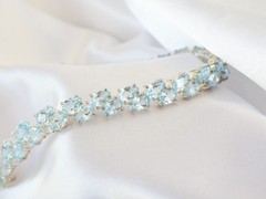 Vintage Sterling Silver 925 Double 2 Row Heated Blue Topaz Tennis Bracelet 7.5″
