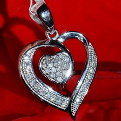 10k white gold pendant 0.10ct natural diamond heart charm vintage 1.16gr N3318