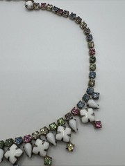 White Milk Glass Rhinestone Pastel Pink Green Blue Yellow Necklace