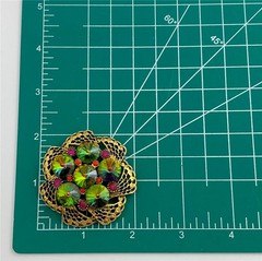 Vintage 1950’s Watermelon Rivoli Rhinestone Gold Tone Large Brooch Pin