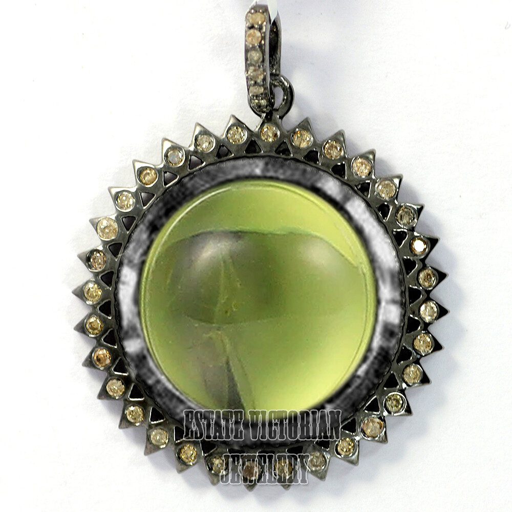 Stunning 1.07ctw Rose Cut Diamond Peridot Studded Silver Vintage Pendant Jewelry