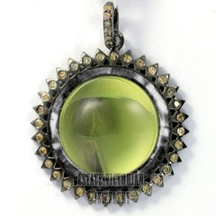 Stunning 1.07ctw Rose Cut Diamond Peridot Studded Silver Vintage Pendant Jewelry
