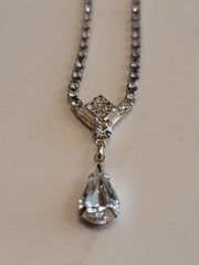 Vintage Rhinestone Necklace Crystal Teardrop Pendant Bridal Formal 16 Inch