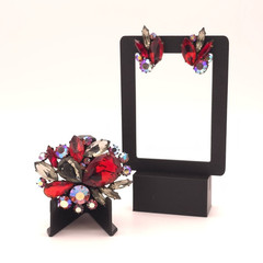 Vintage Austria Red-Grey and Aurora Rhinestone Brooch and Earrings Set