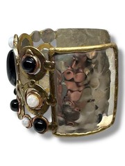 Onyx Cuff Bracelet Big Chunky Mixed Metal Little Village Crafts Modernist NEW
