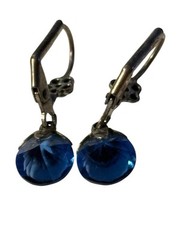 Blue Stimulated Sapphire Sterling Silver Earrings Faceted Crystal Unmarked VTG