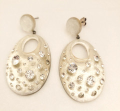 Lucite Glittery Flush Set Rhinestones 925 Sterling Silver Post Dangle Earrings