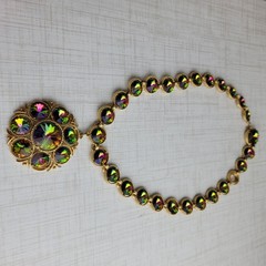 Watermelon Rivoli Necklace Vintage Signed Lisner 16″ READ Missing One Back Stone