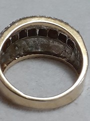 Vintage layered CZ white & red channel set unisex gold tone ring size 7