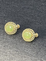 Art Deco Pair Of Sterling Silver Gold Wash Green Rhinestone Screw Back Earrings