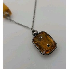 Vintage Art Deco Topaz Glass Bead Chain Czech Style Drop Markasite Necklace READ