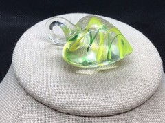 Vintage Costume Green/Yellow & Clear Murano Glass Heart Pendant H836