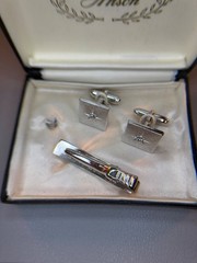 Vintage Anson Cuff Link Tie Bar Set – Original Box – Square – Silver Tone