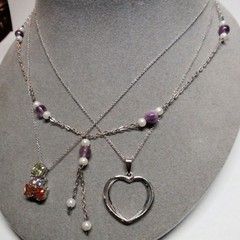 3 Piece Lot 925 Sterling Silver Pendant Necklaces Pearl Cubic Zirconia 16.4g