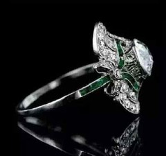 Vintage Art Deco Style Lab Created Diamond 14k White Gold FN Engagement Ring