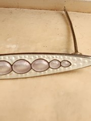 Antique Sterling Silver Bar Pin 4.5cm White and Pink Enamel