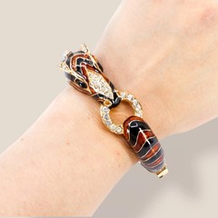 CINER, Signed Vintage, 18k Gold Plated, Enamel & Crystal Zebra Bracelet