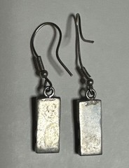 Vintage Nickel Silver Red Jasper Modernist Drop Hook Earrings