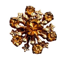 Vintage Crown Brooch Starburst Scatter Pin Gold Tone Rhinestones 2pc Prong-Set