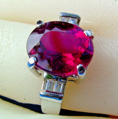 Original EARTH MINED RUBELLITE Tourmaline DIAMOND Deco Engagement Ring 14K GOLD