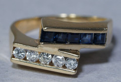 Modernist 14K Yellow Gold .60 Sapphire & NATURAL Diamond Ring Abstract Size 6