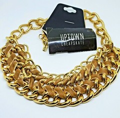 NWT Wide Gold Chain Collar Necklace with Velvet Ribbon Wrap by Uptown Cheapskate