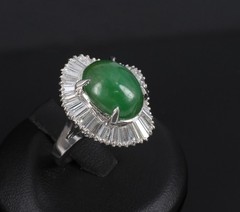Vintage 6.92ct Natural Jadeite Jade & 1.57ct Diamond Platinum Ring, Size 7.75