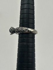 Vintage Gothic Black Stone Ring Size 7 Silver Tone Scroll Filigree Victorian