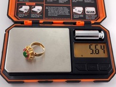 Vtg 14K Yellow Gold Brutalist Jade Ruby Sunburst Cocktail Ring – 5.64g size 5.5